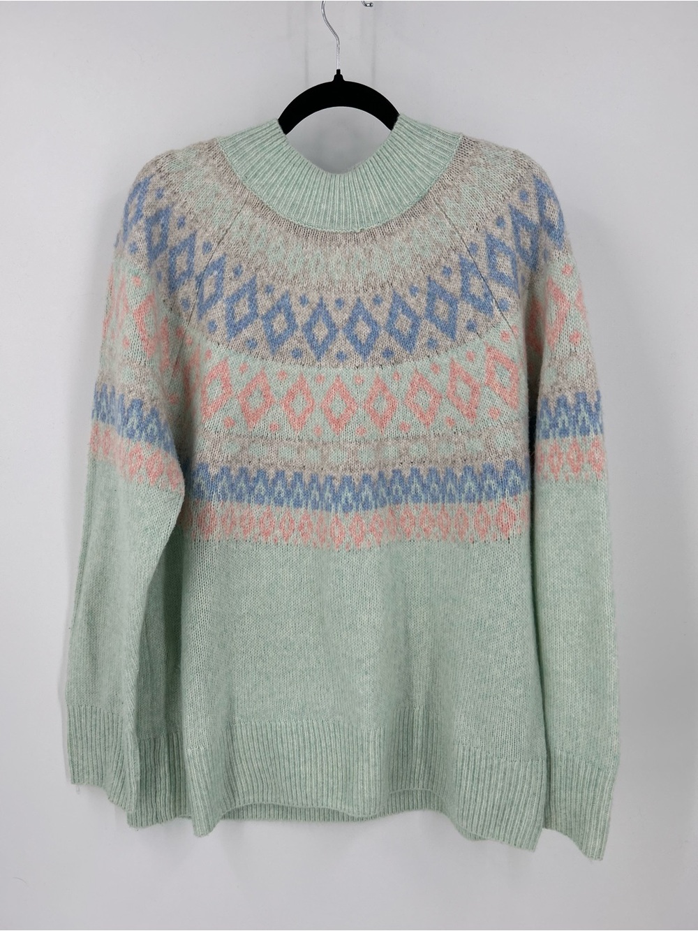 Ricki's Pastel Mint Green Fair Isle Knit Raglan Jumper Sweater XXL / TTG